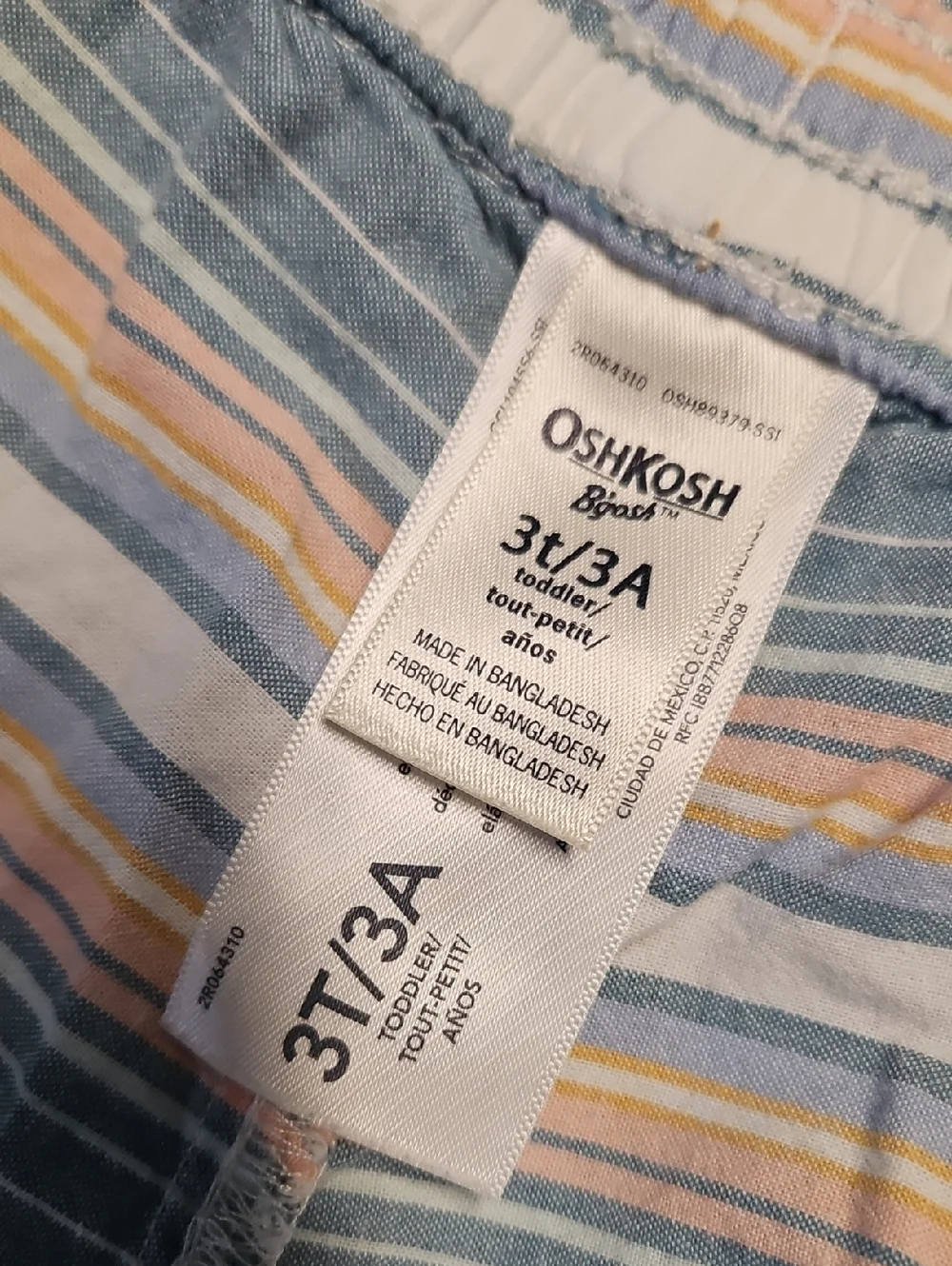 OshKosh B'gosh Toddler Striped Drawstring Shorts Blue Peach Yellow Site 3t